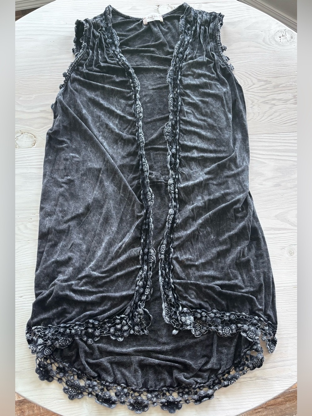 Altar'd State Black Crochet-Trim Sleeveless Cardigan Size Medium